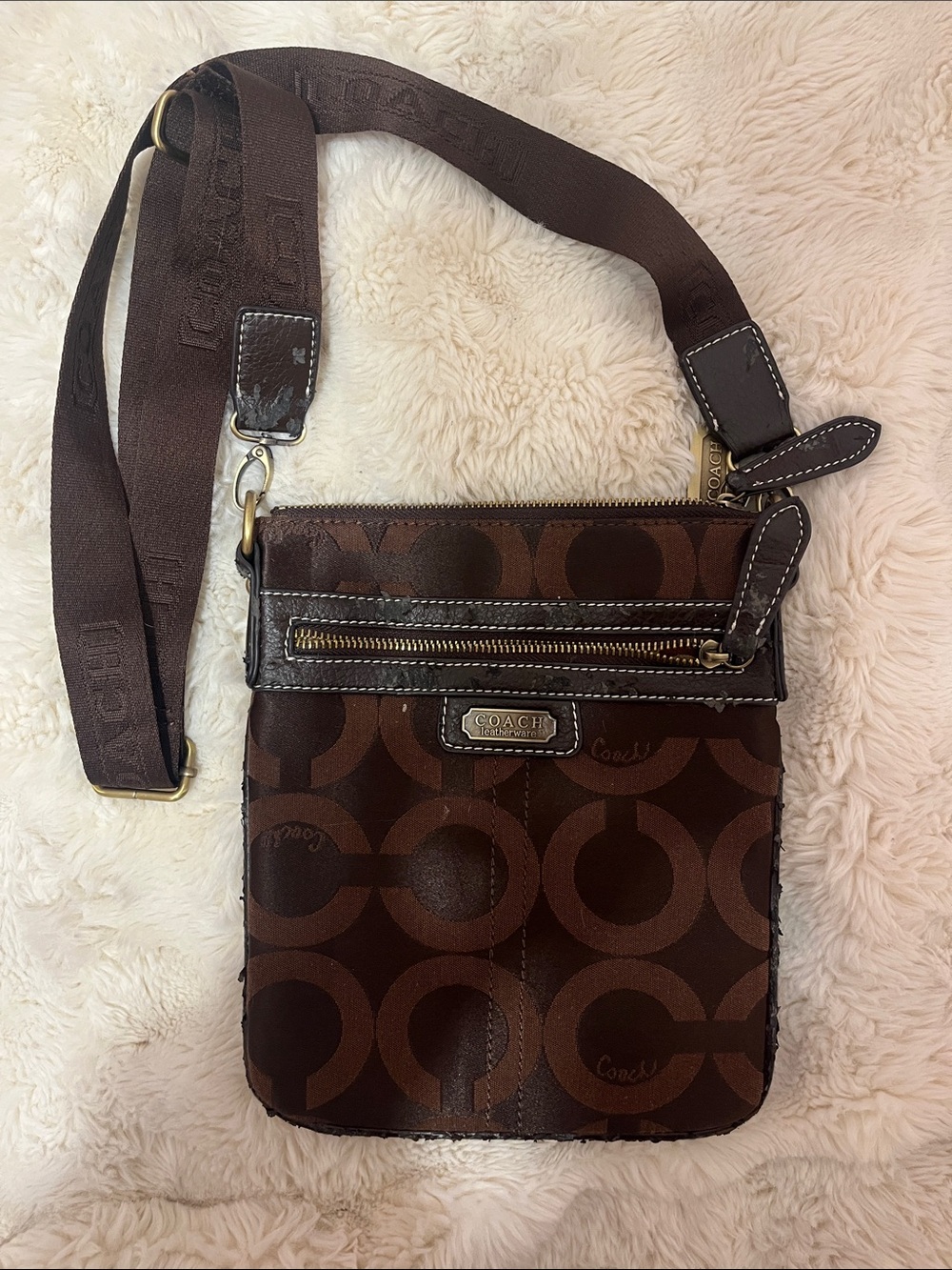 Coach Dark Brown Signature Messenger Crossbody Bag